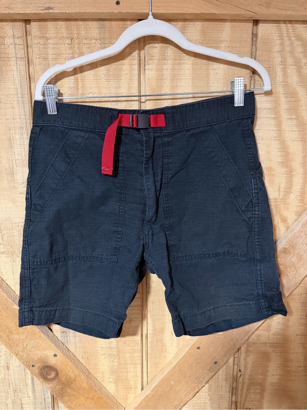 Topo Designs Black Athletic Shorts with Red Webbing Belt